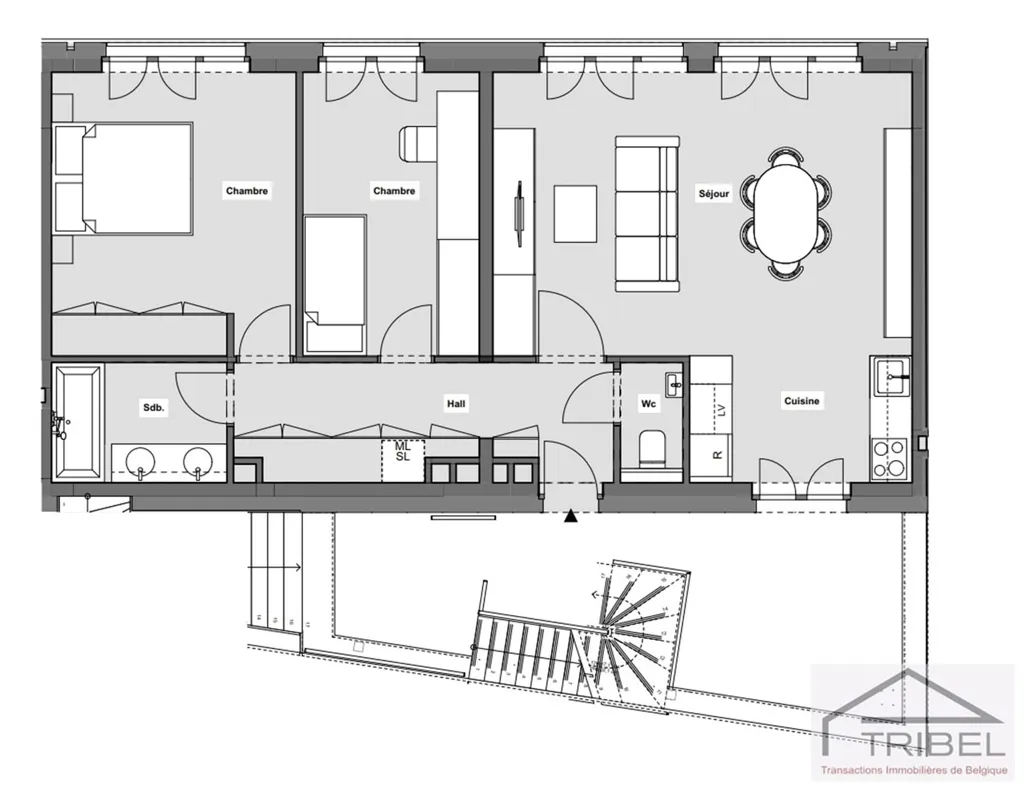 Planimetria - Furnished Flat with Terrace in Brussels