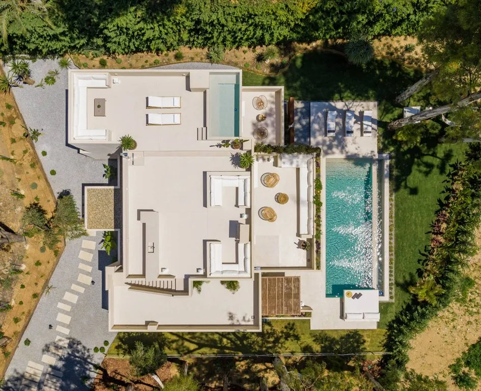 Aerial - Beachside Villa with Pool in Marbella