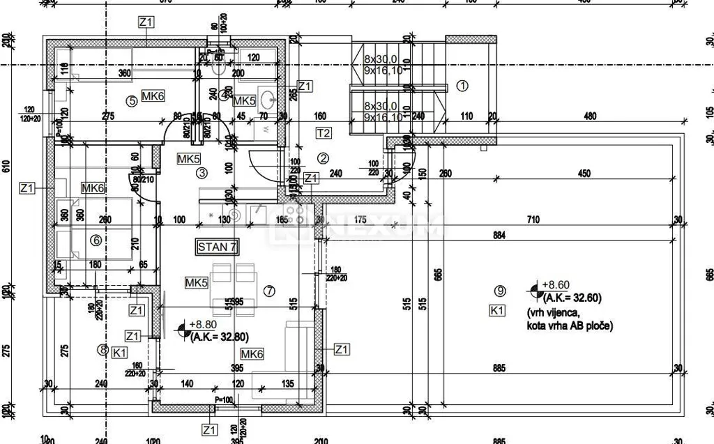 Floor Plan - Two-Bedroom Apartment with Rooftop Terrace in Trogir
