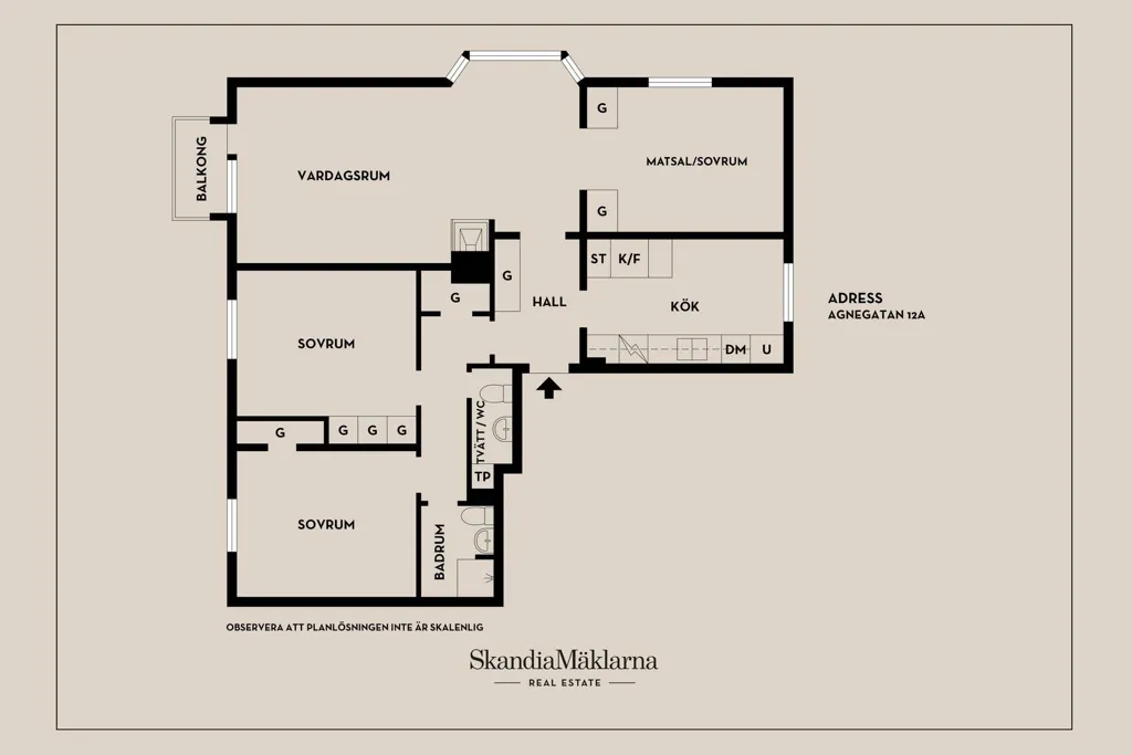 Floor Plan - Gable Flat with South-Facing Balcony in Västerås