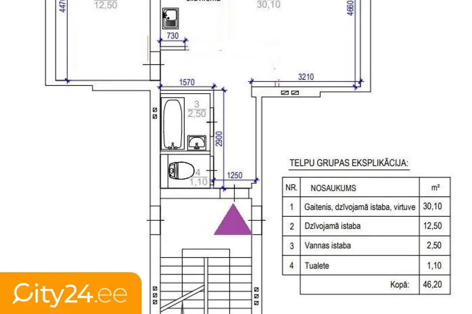 2-toaline korter asukohas Rīga