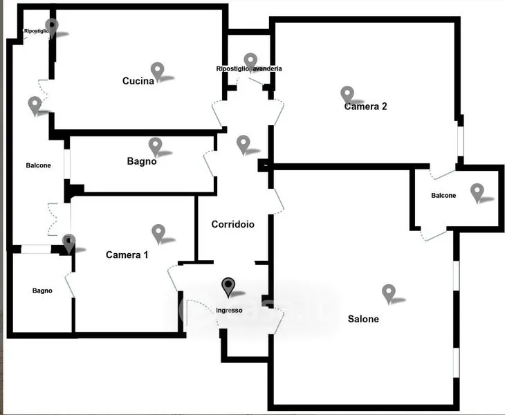Plan - Rear-Facing Apartment with Balcony in Cossato
