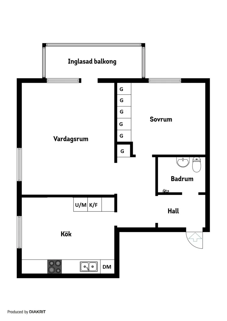 Floor Plan - Renovated Apartment with Balcony in Södermanland