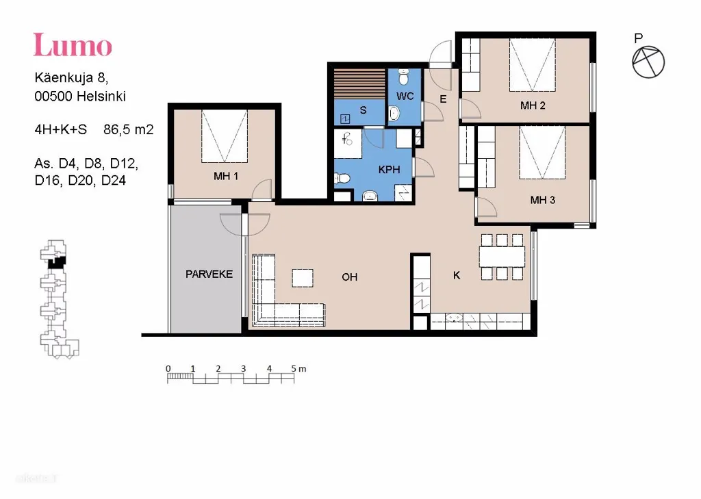 Floor Plan - Spacious Flat with Sauna in Sörnäinen, Helsinki