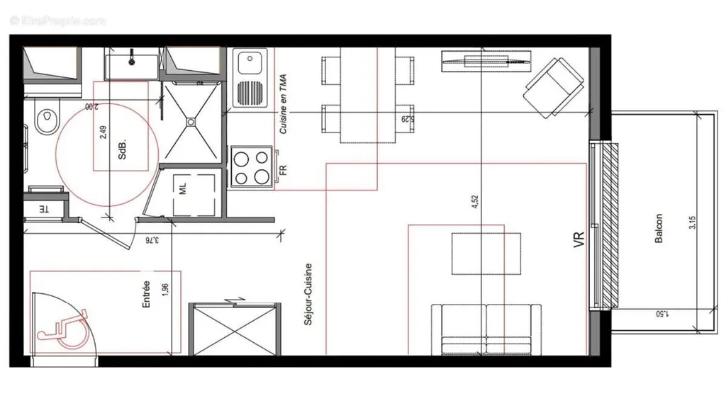Planimetria - Studio with Balcony in Clermont-Ferrand