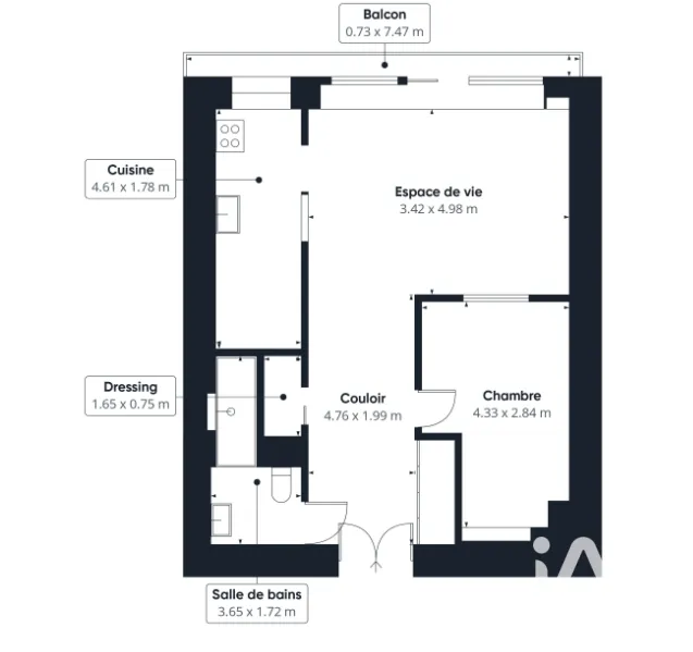 Plaan - Bright T2 with Balcony in Boulogne-Billancourt