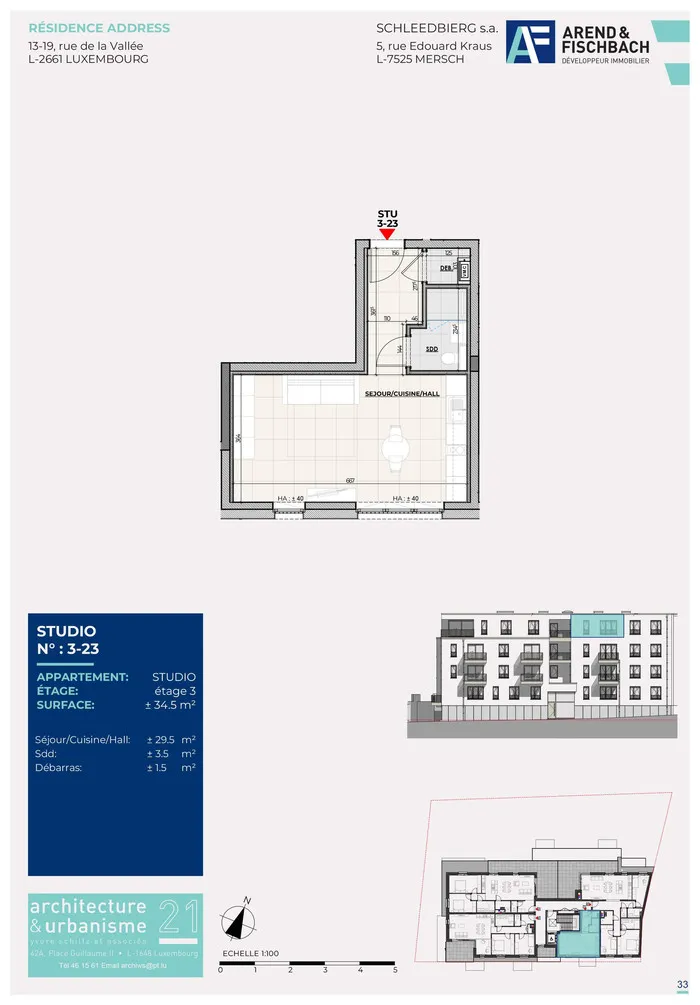 Plan - Studio Neuf avec Ascenseur à Luxembourg-Hollerich