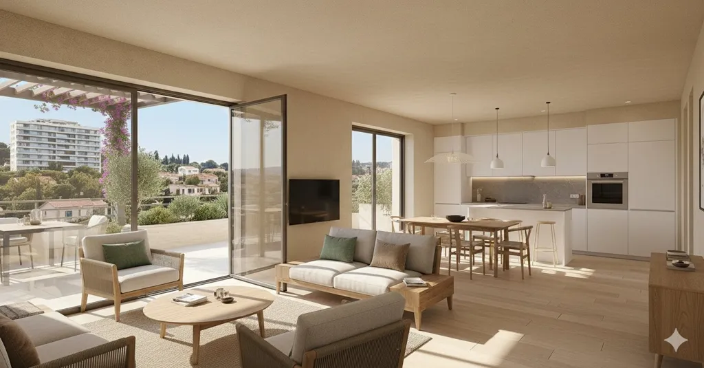 Living Room - South-Facing 4-Bed Flat near Fréjus Beach