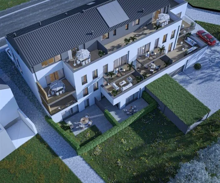 Vue aérienne - Appartement neuf avec terrasse à Bastogne