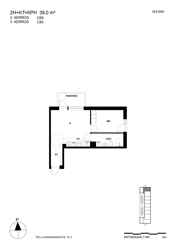 Plan - Efficiently Designed Apartment with French Balcony in Järvenperä