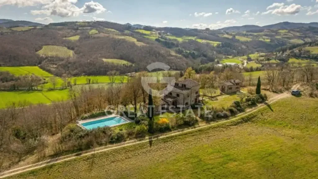 Aerial - Restored Tuscan Casale with Pool in Padonchia