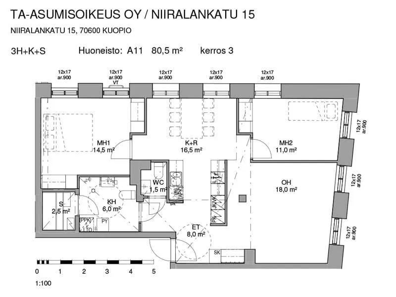 Plaan - 3-toaline korter asukohas Kuopio