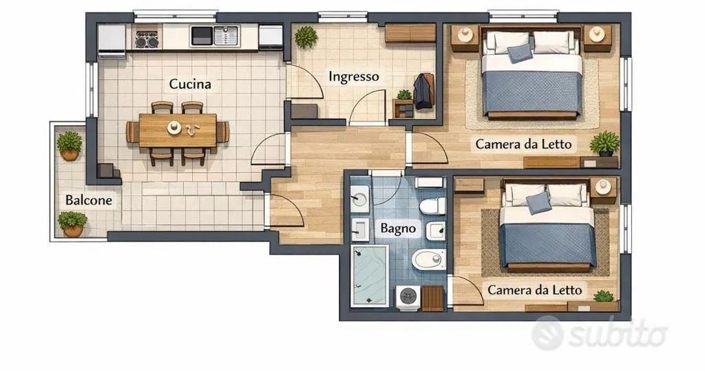 Planimetria - Rearranged Flat with Balconies in City Centre