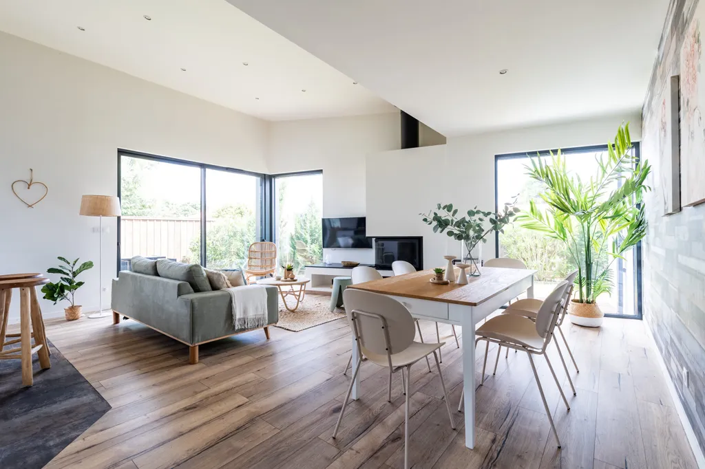 Dining Room - Architect's House with Wood Frame in Corbiac