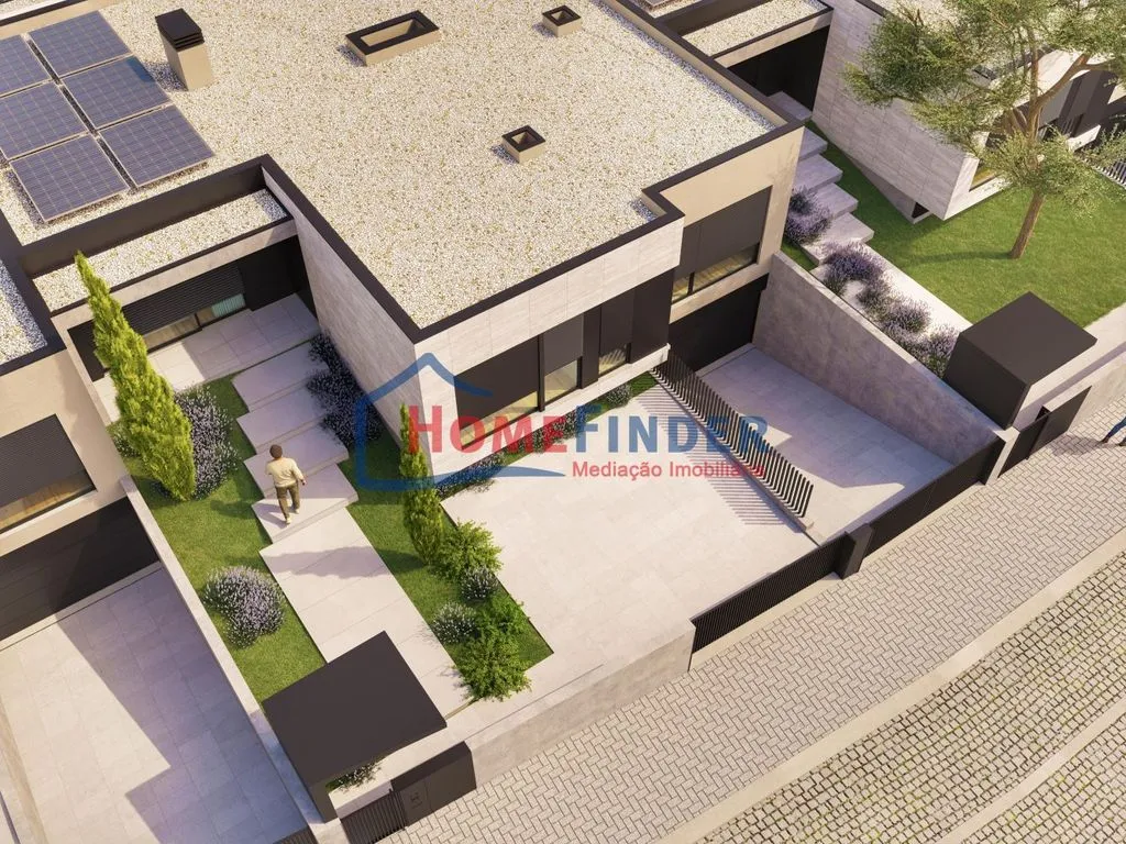 Aerial - Contemporary House with Pool in Braga