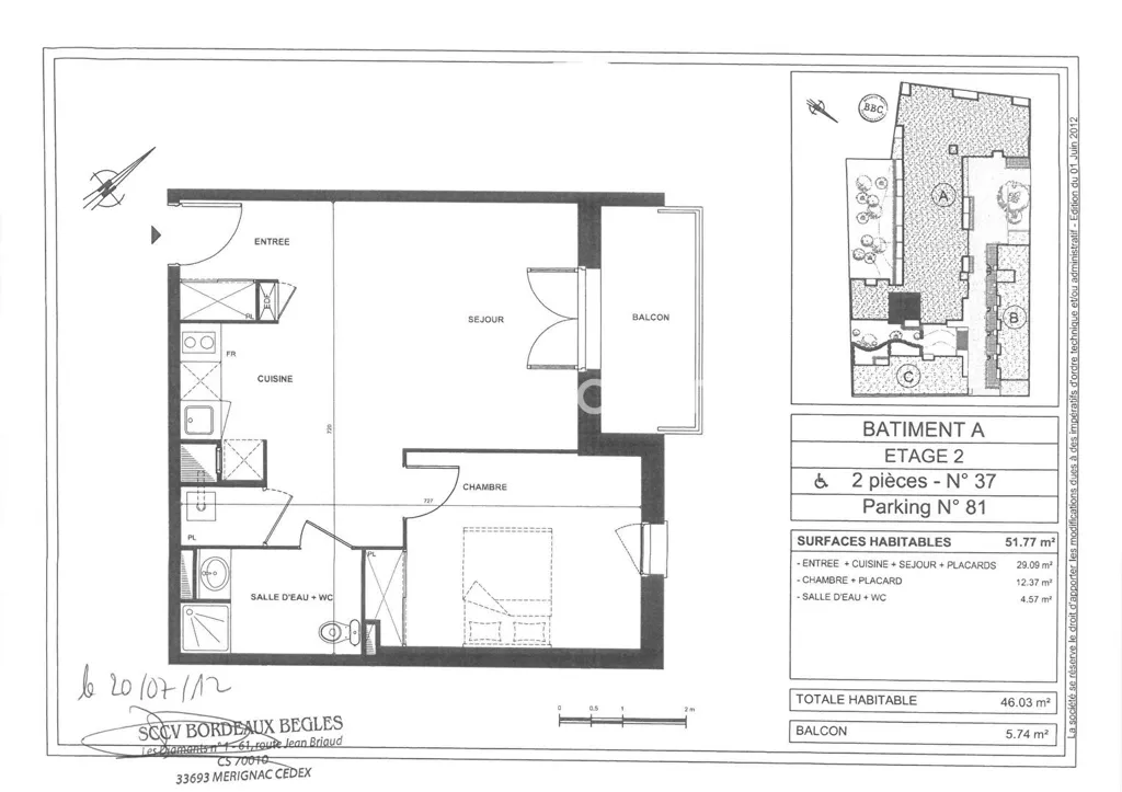 Plan - Appartement T2 avec Terrasse à Bordeaux