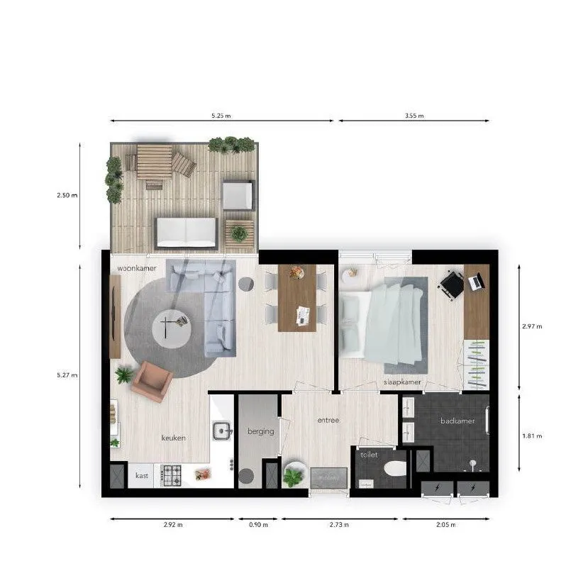 Plaan - Modern 2-Bedroom Flat with Balcony in Roosendaal