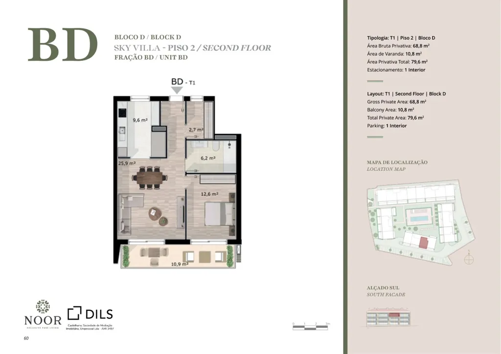 Plaan - T1 Apartment with Balcony in New Tavira Development