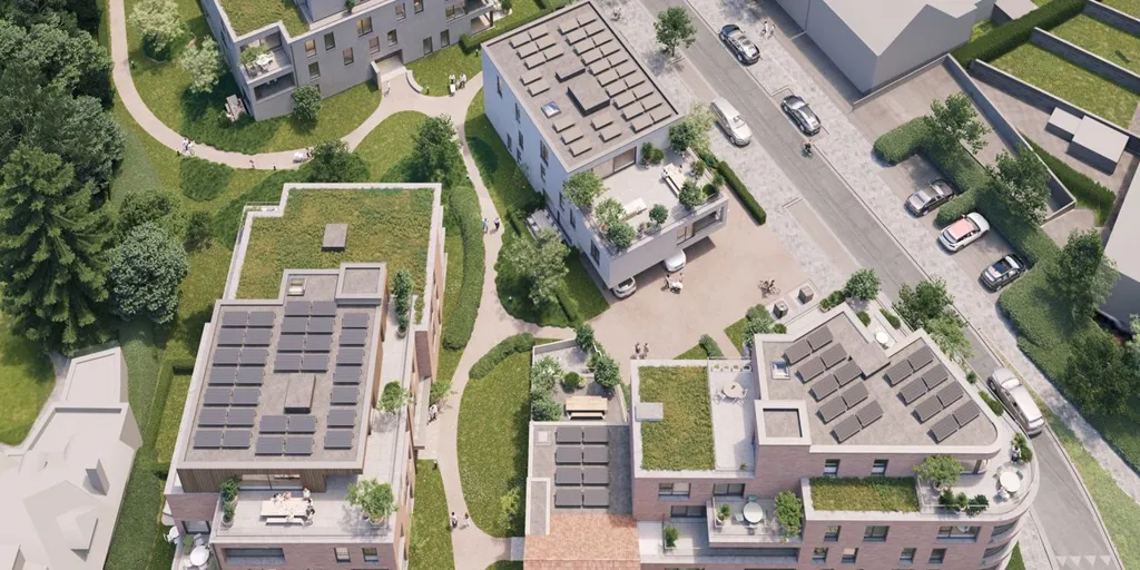 Aerial - Modern Apartments with Shops in Ravels