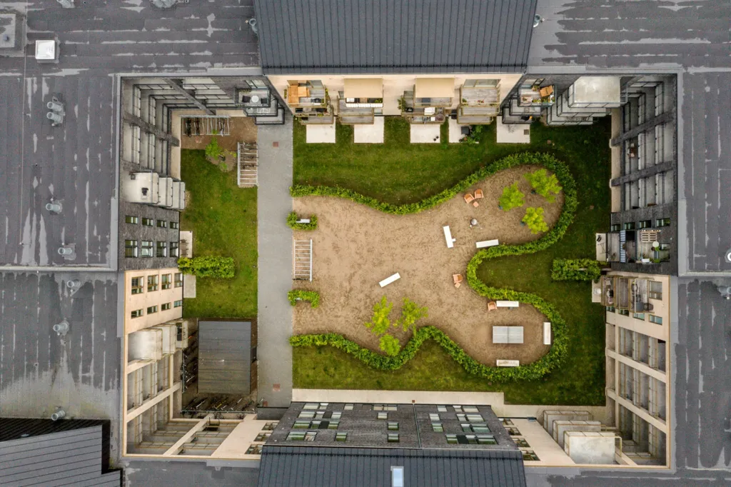 Vue aérienne - Modern Apartment with Garden Access in Aarhus