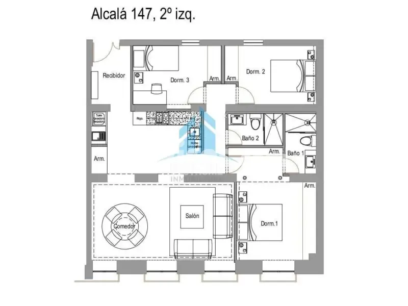 Plan - Fully Furnished Flat with Balconies in Goya