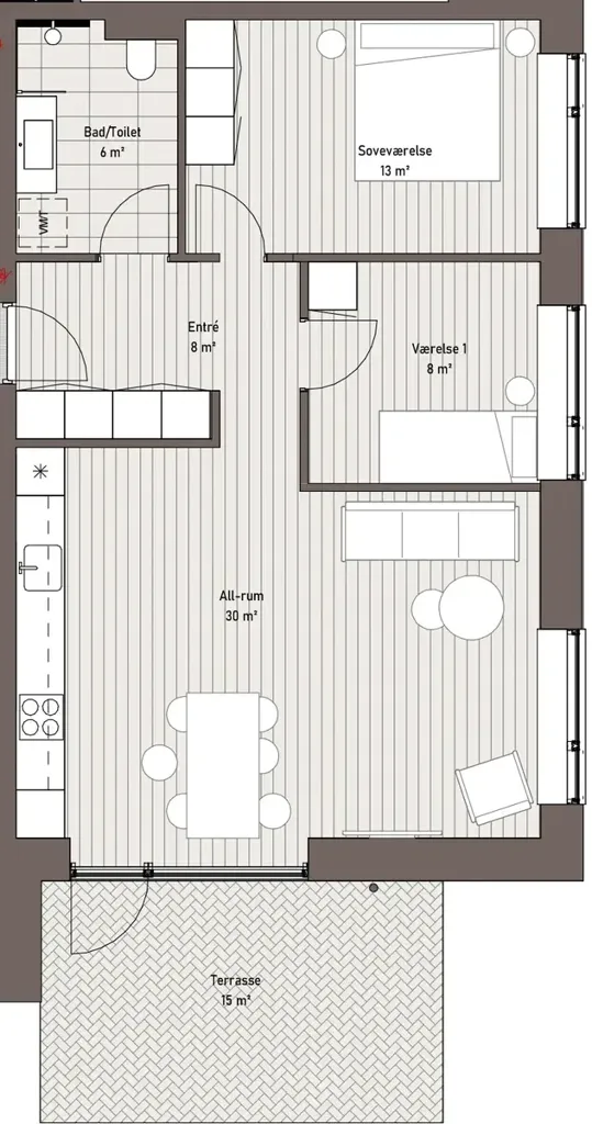 Plaan - Three-bedroom Flat in Blokhus