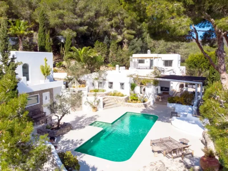 Vista aérea - Finca rústica con piscina y vistas al mar en San Miguel de Balansat