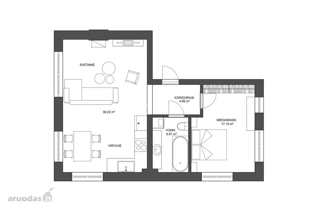 Plaan - 2-Bedroom Apartment with River View in Ariogala