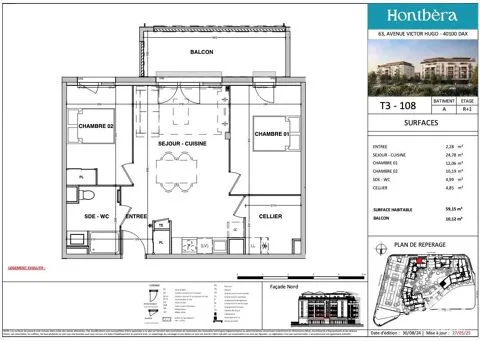 Plaan - 3-Bedroom Apartment with Balcony in Dax