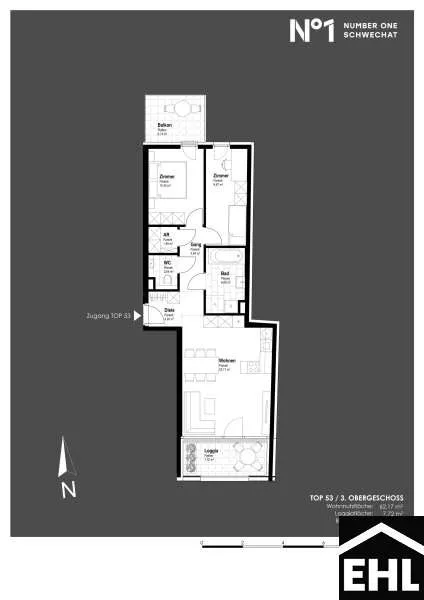 Floor Plan - South-Facing Apartment with Balcony in Schwechat
