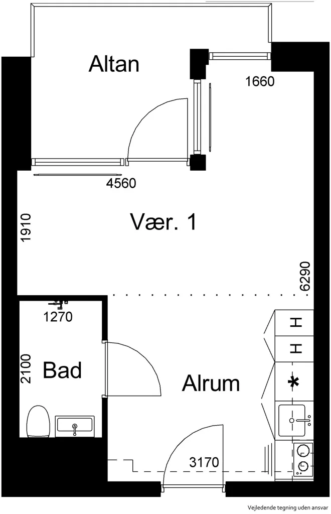 Floor Plan - 1-Bedroom Flat with Balcony in Bjerringbro