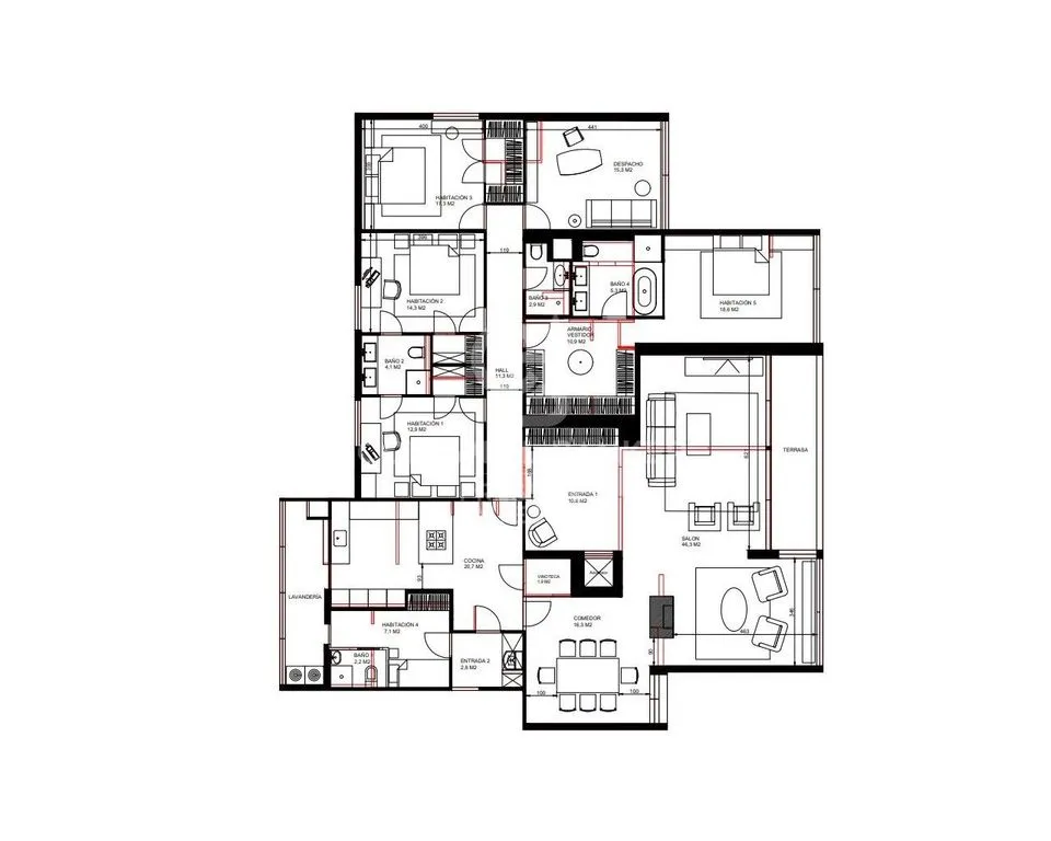 Floor Plan - Spacious Flat with Terrace in Exclusive Barcelona