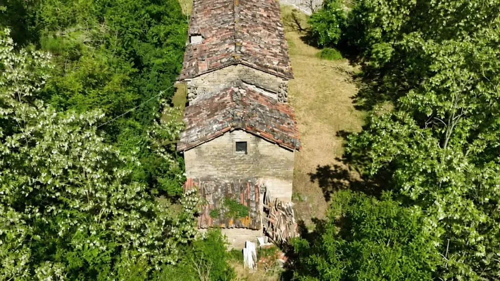 Aerial - Rustic Stone Cottage with Forest Access in Galeata