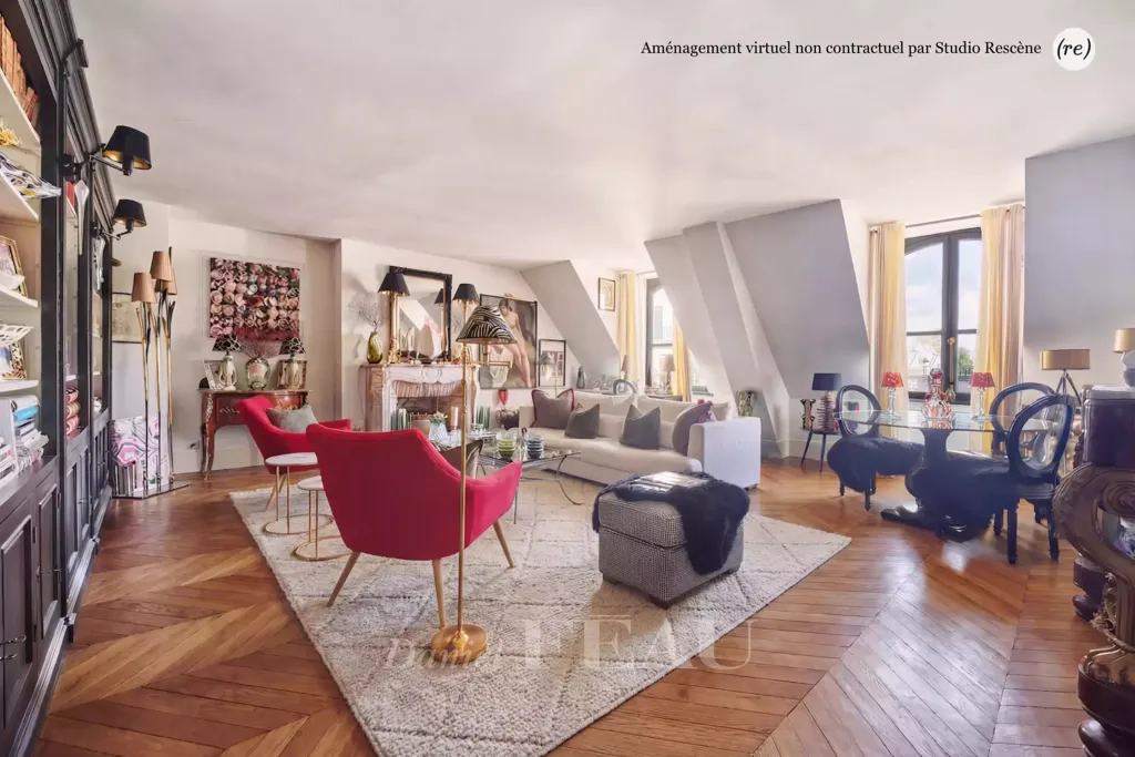 Living Room - Haussmannian Apartment with Park View in Paris 8th