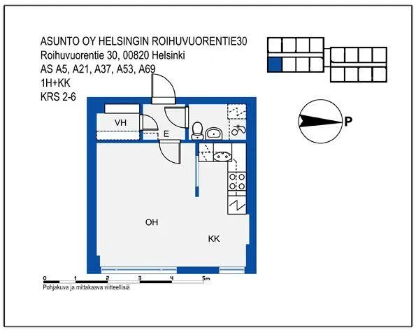Plan - Bright Studio Flat with Balcony in Roihuvuori, Helsinki