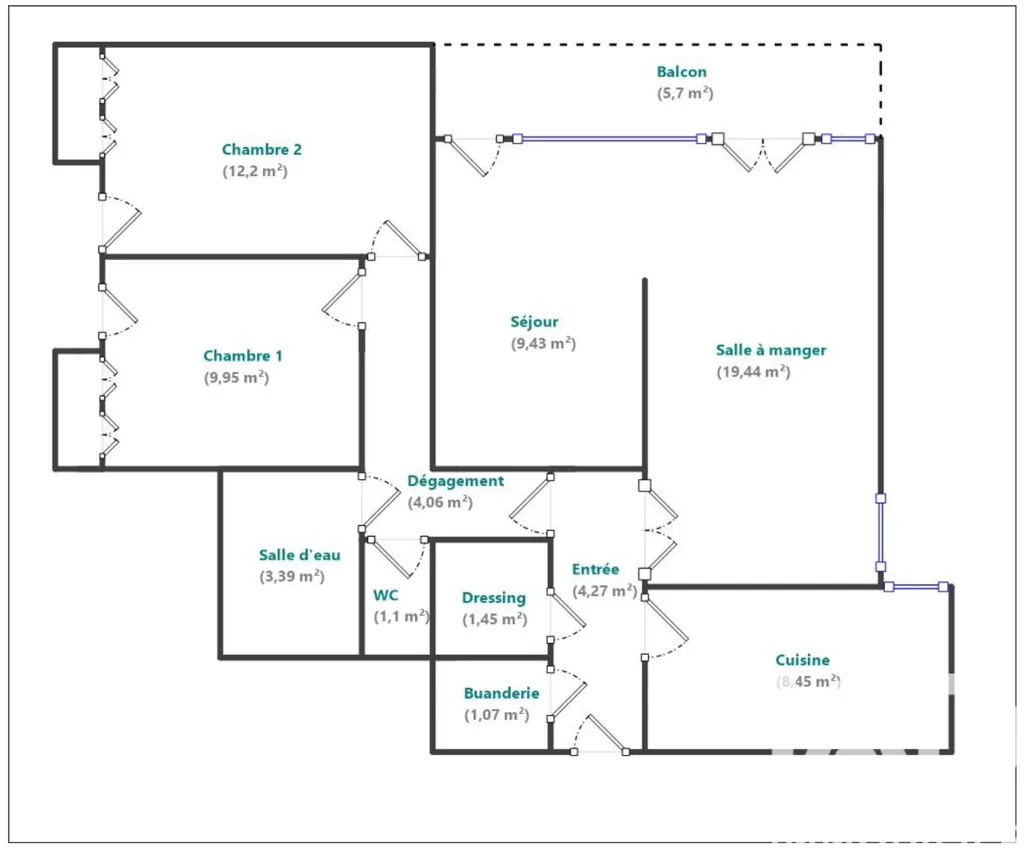 Planimetria - 3-Bed Apartment with Balcony in Nanterre