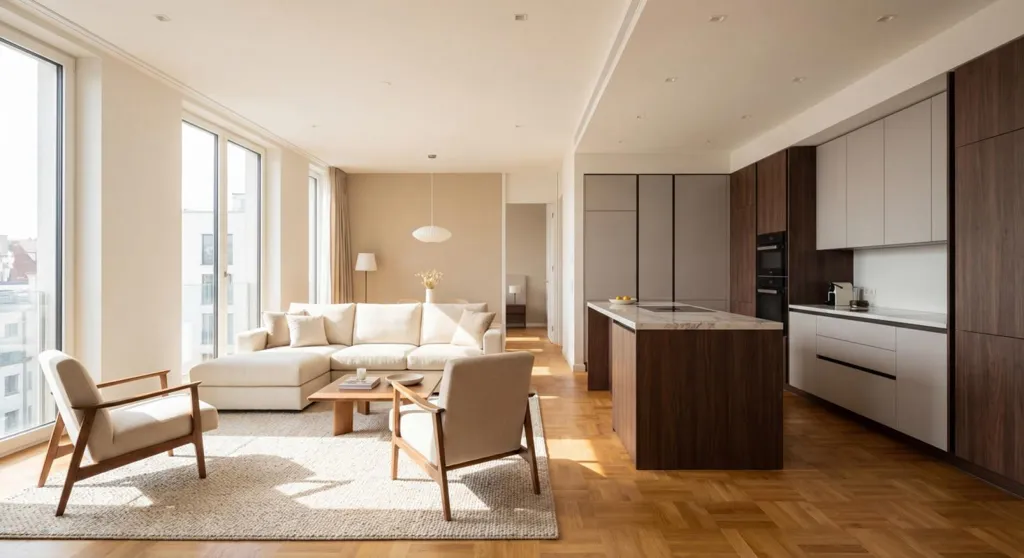 Living Room - 2-Bedroom Apartment with Balcony in Grenoble