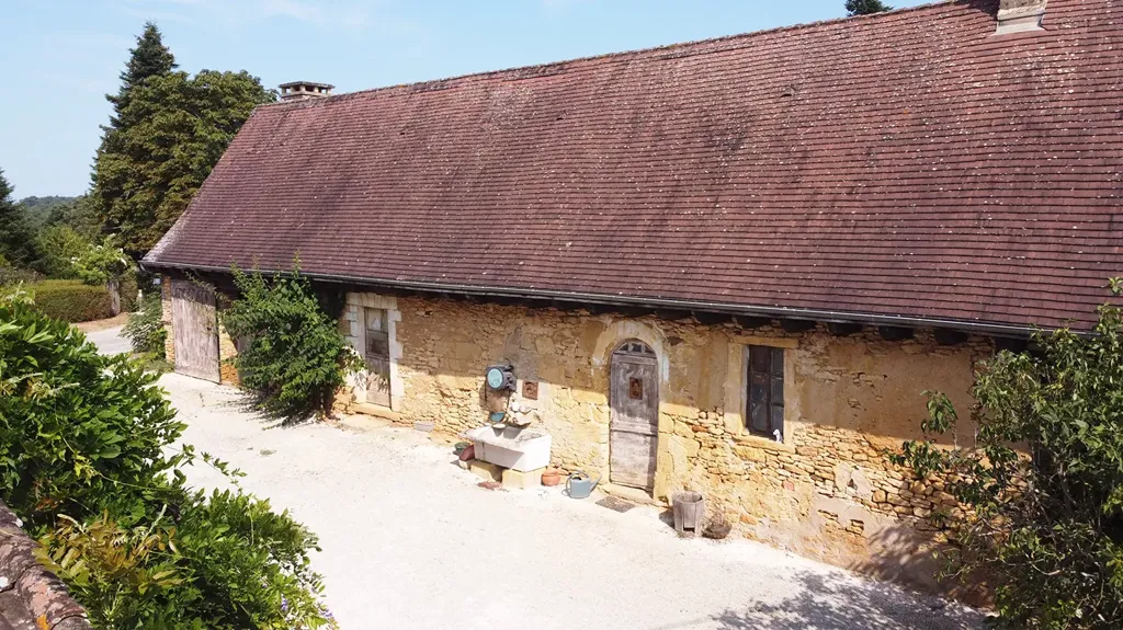 Aerial - Stone Farmhouse with Multiple Buildings in Saint Genies