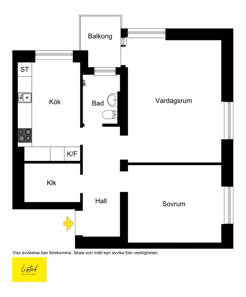 Planimetria - Funkis Flat with Balcony in Hägersten