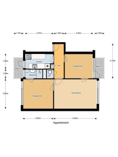Plan - Bovenwoning with 2 Bedrooms in Dordrecht