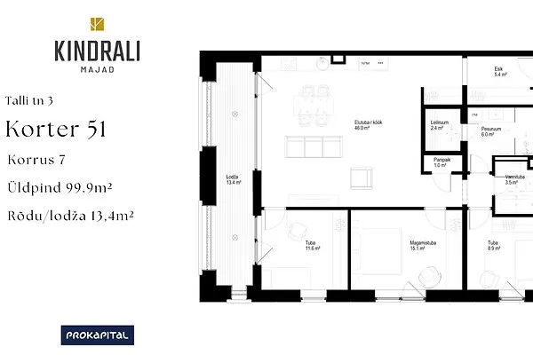 Floor Plan - Apartment with Sauna and Balcony in Kristiine
