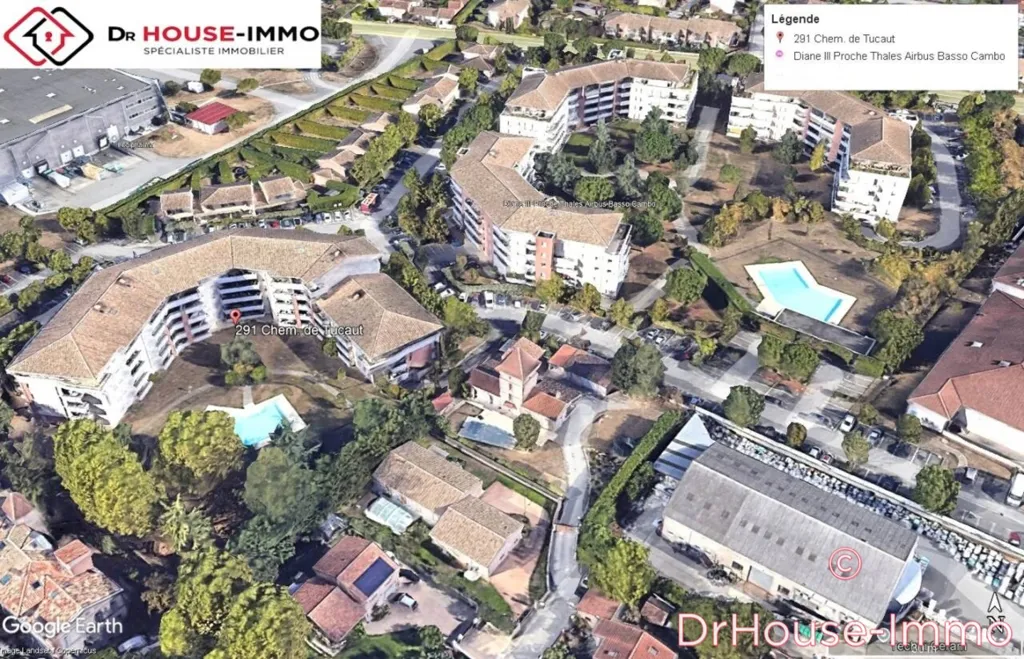 Vue aérienne - Appartement Rénové avec Terrasse et Piscine à Cugnaux