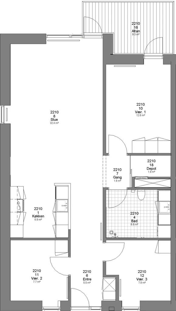 Plaan - 4-Bed Apartment with Terrace in Herning