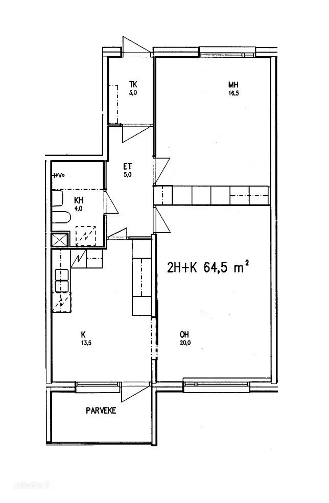 Plan - Two-Room Flat with Balcony in Korkalovaara