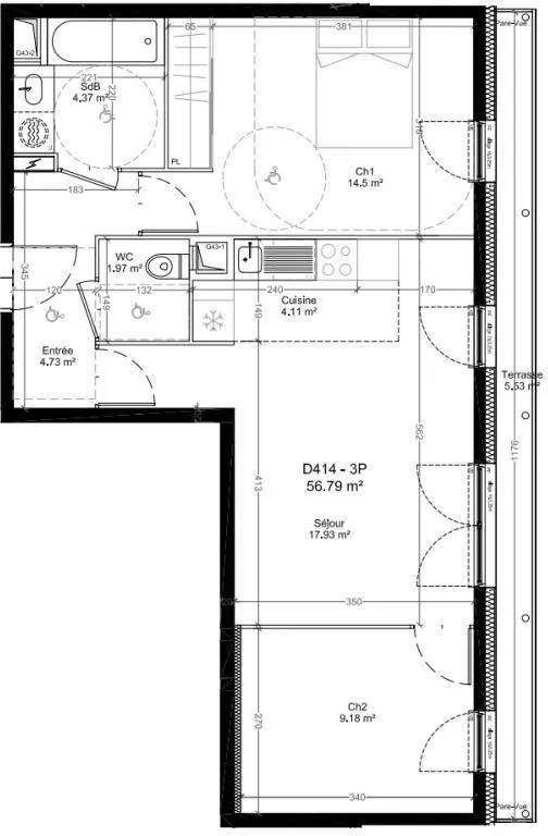 Plan - Appartement 3 Pièces avec Terrasse à Mantes-la-Jolie