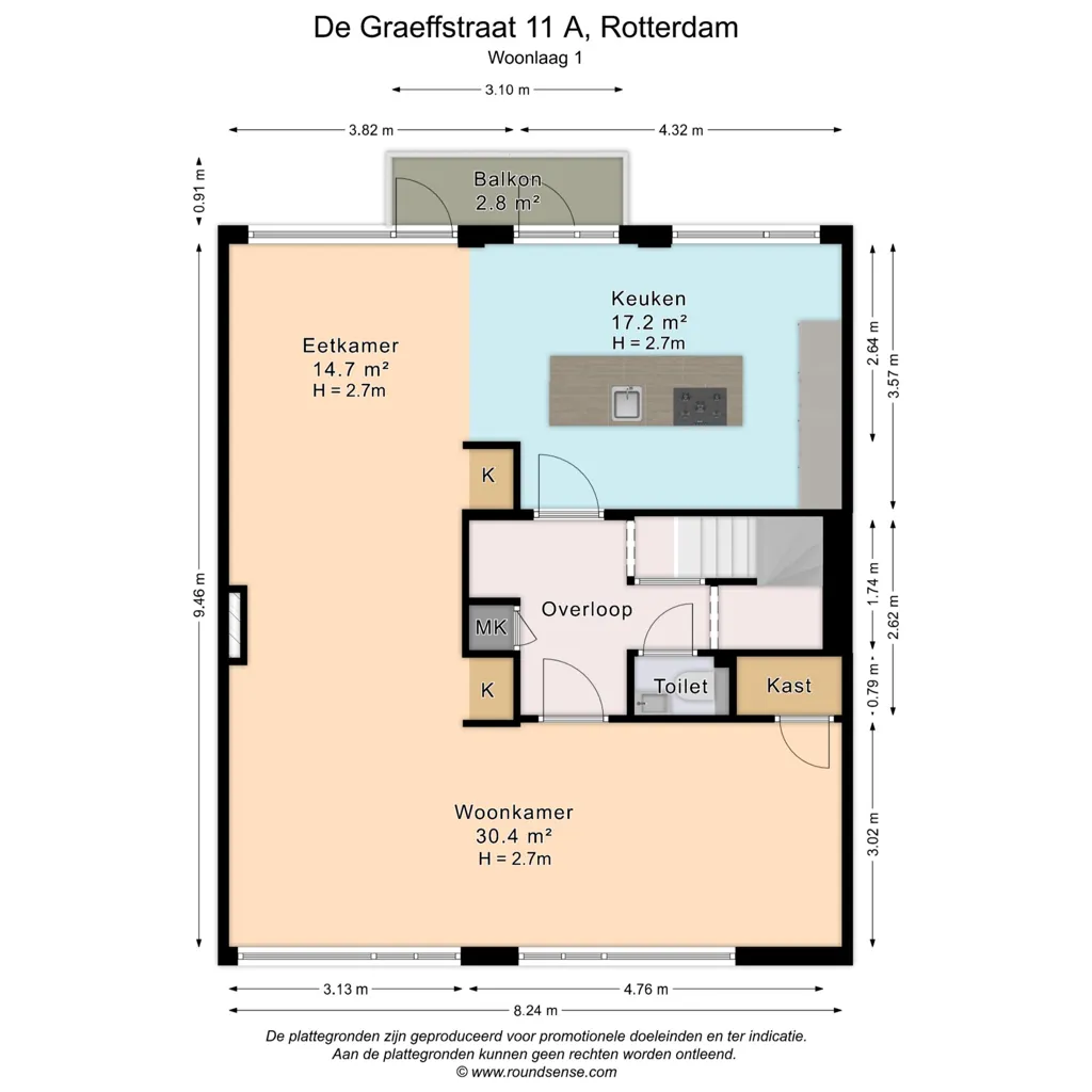 Plan - Renovated Apartment with Balcony in Blijdorp