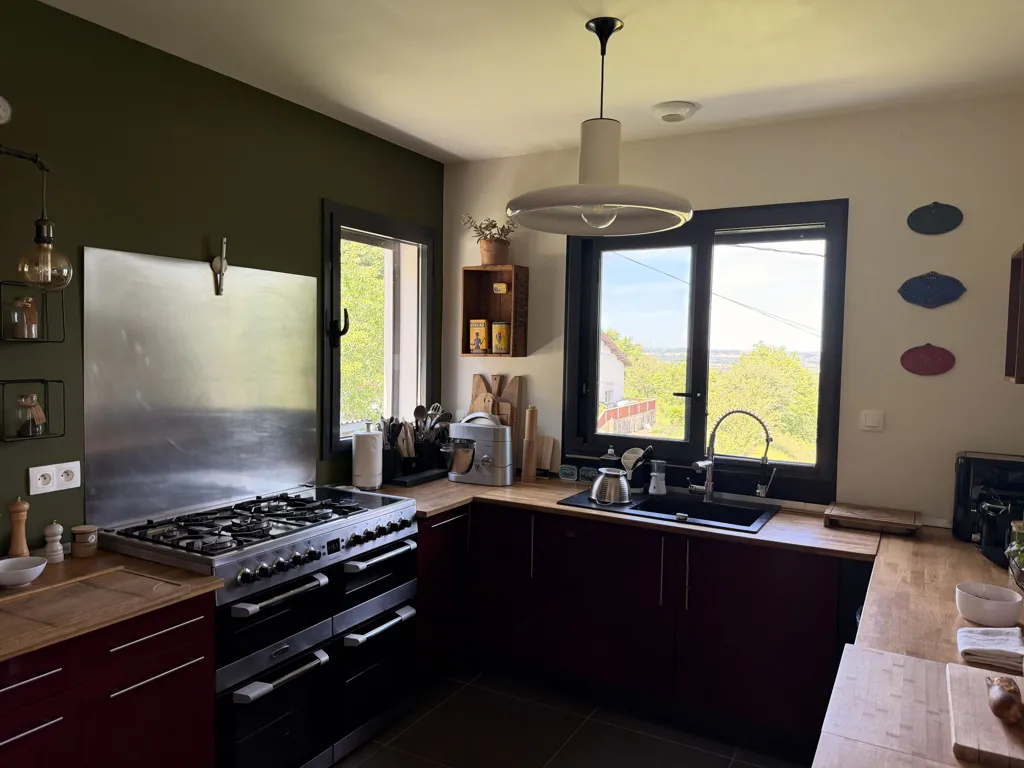 Kitchen - Contemporary House with Panoramic View in Green Setting