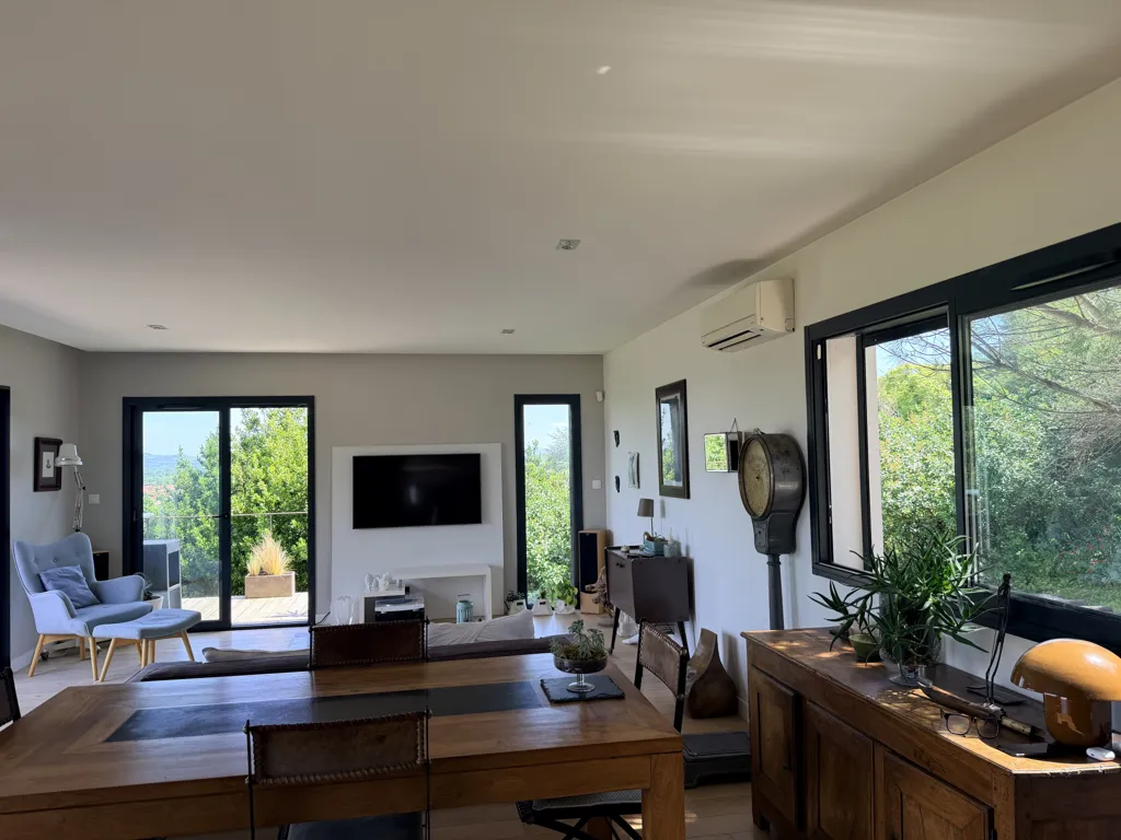 Dining Room - Contemporary House with Panoramic View in Green Setting