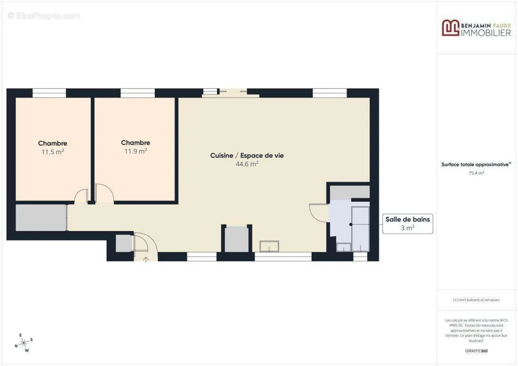 Plan - Appartement T3 avec Balcon au Quartier Châteauvert à Valence