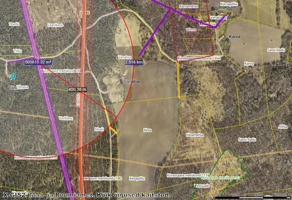Plan - Forested Land with Access Road in Väike-Võhma, Saaremaa